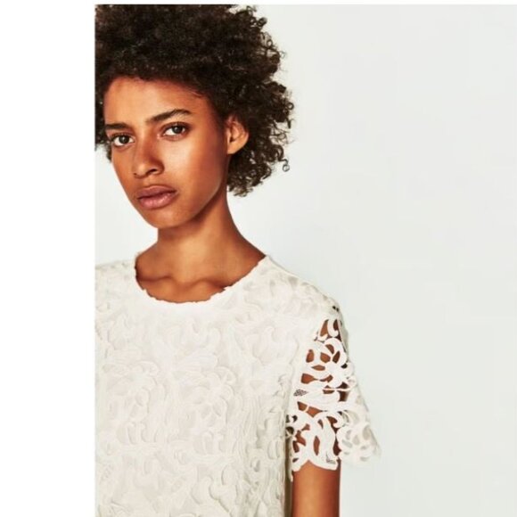 Zara Off White Lace Front Shift Dress, NWT, S - Picture 3 of 16